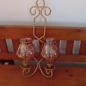 Home Interiors Homco Eternal Twist Vintage Brass Double Wall Sconce Votive Cups